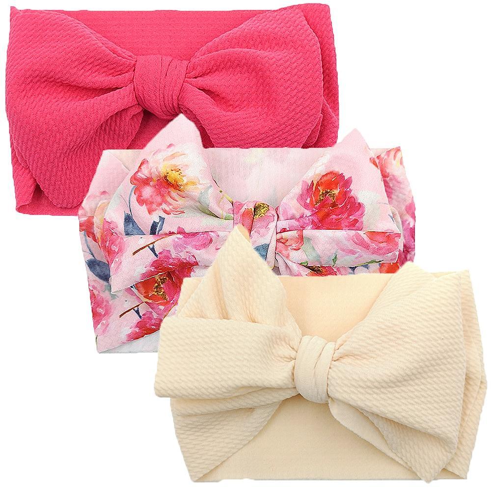 Handmade Luxury 3PCS Baby Accessories Turban Baby Girl Headbands Printed Big Bows Fabric Bow Infant Headwraps bow For Kids Stevvex