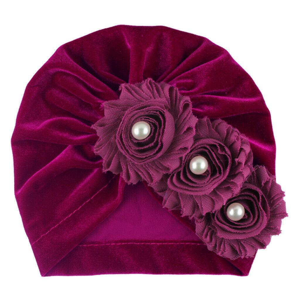 Handmade Baby Accessories Newborn Kids Baby Boy Girl Indian Turban Twist Knot Beanie Hat Pearl Flower Style Stevvex