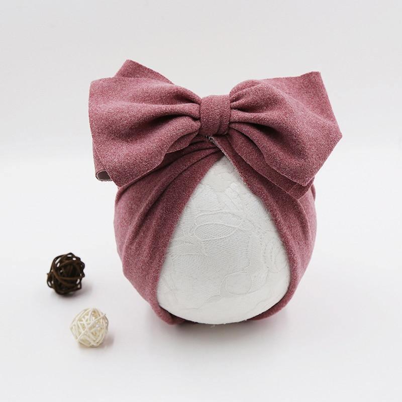 Handamde Elegant Baby Hats for Girls Big Bow Turban Hat Newborn  Baby Beanie Cap Solid Color Style Stevvex