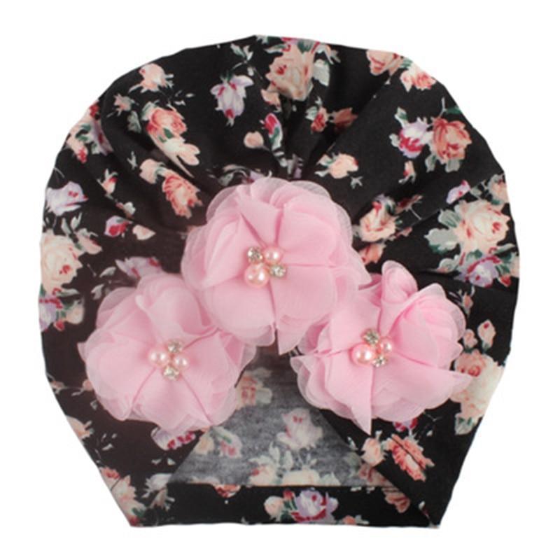 Handmade Luxury Flower With Pearl Cotton Soft Baby Turban Headband Handmade Elastic Baby Head Wrap Newborn Hair Accessories For Girls Stevvex