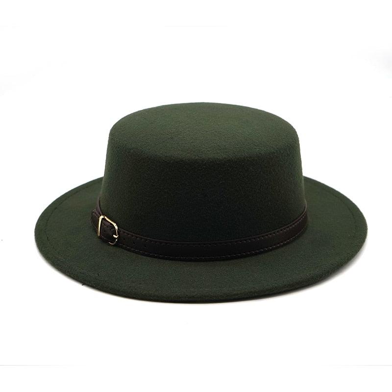 One Size New Retro Winter Autumn Women Men Top Hat Cotton Warm Winter Hat Solid Color Wide Brim Straight Sides Hat Fedora Hat Luxury Fedora Hats With Belt Buckle Elegant Flat Brim Hat Stevvex