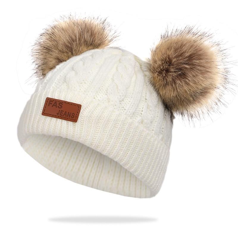 New Fashion Children Winter Hats Baby Kids Girl Solid Knitted Beanies Caps Hair thick ball And Modern Gloves Stevvex