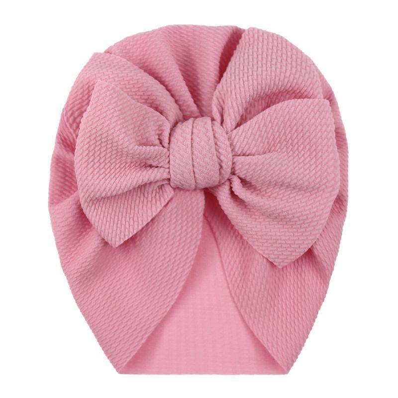 Handamde Elegant Baby Hats for Girls Big Bow Turban Hat Newborn  Baby Beanie Cap Solid Color Style Stevvex
