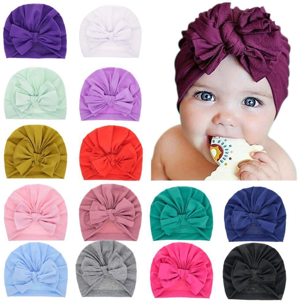 Modern Luxury Baby Girl Lovely Soft Winter Big Bow Turban Bonnet Cotton Caps For Girls Baby Stevvex