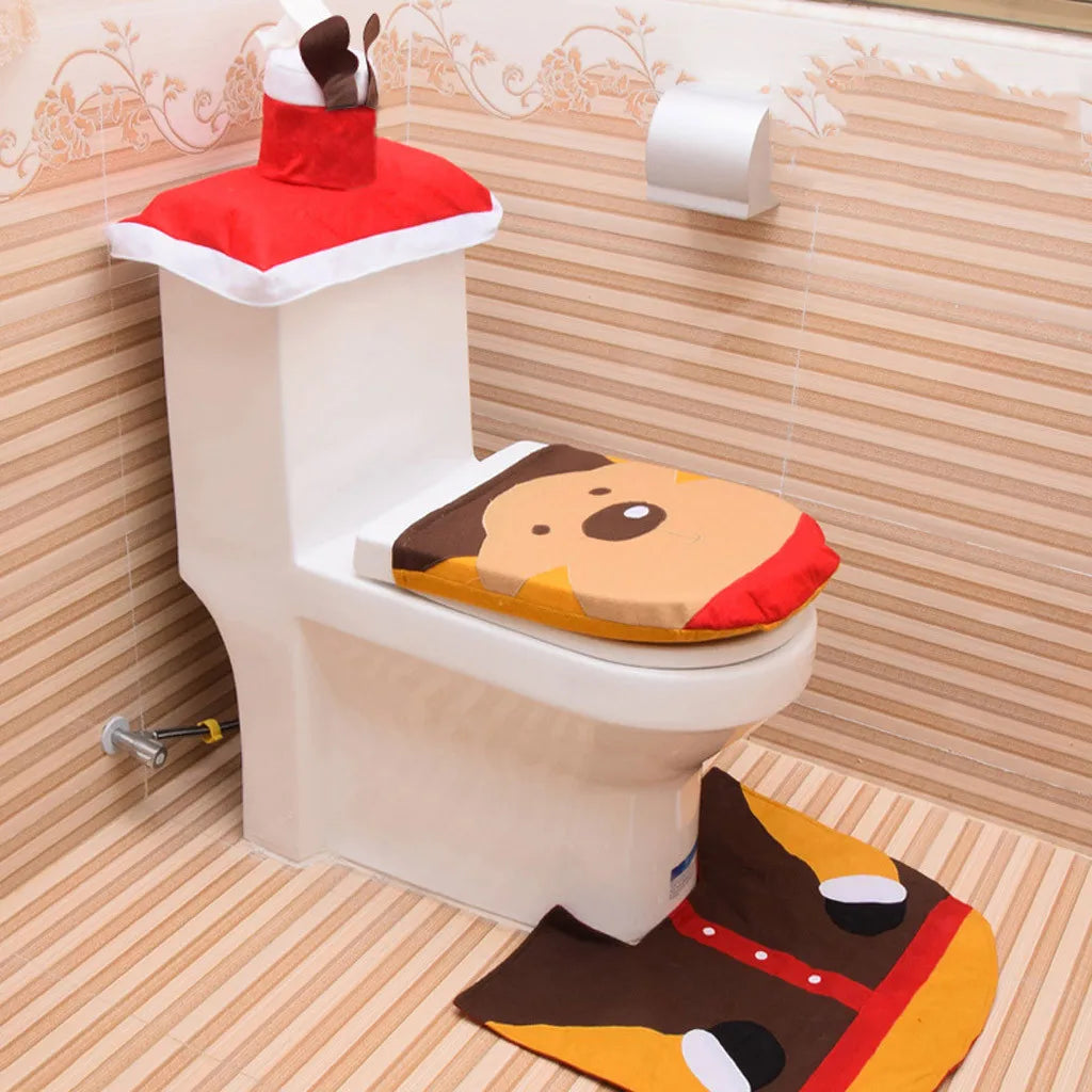 3PC Christmas Closestool Cover Santa Claus Toilet Seat And Tissue Cover Set Christmas Decorations For Bathroom Mat kerst decorat V.I.P Digital Presence