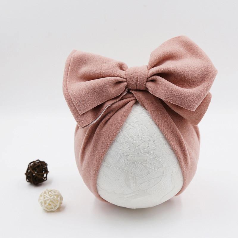 Handamde Elegant Baby Hats for Girls Big Bow Turban Hat Newborn  Baby Beanie Cap Solid Color Style Stevvex