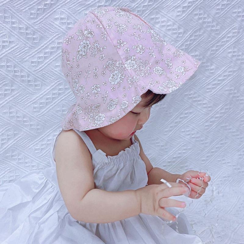 Modern Baby Girls Sun Hat Cotton Baby Hat Kids Child Cap Bowknot Flower Print Bucket Hat Double Sided Stevvex