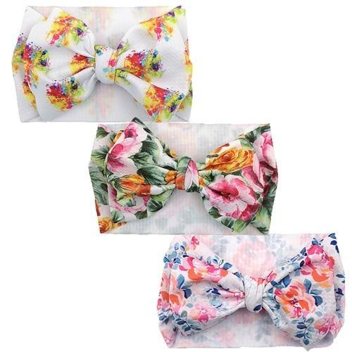 Handmade Luxury 3PCS Baby Accessories Turban Baby Girl Headbands Printed Big Bows Fabric Bow Infant Headwraps bow For Kids Stevvex