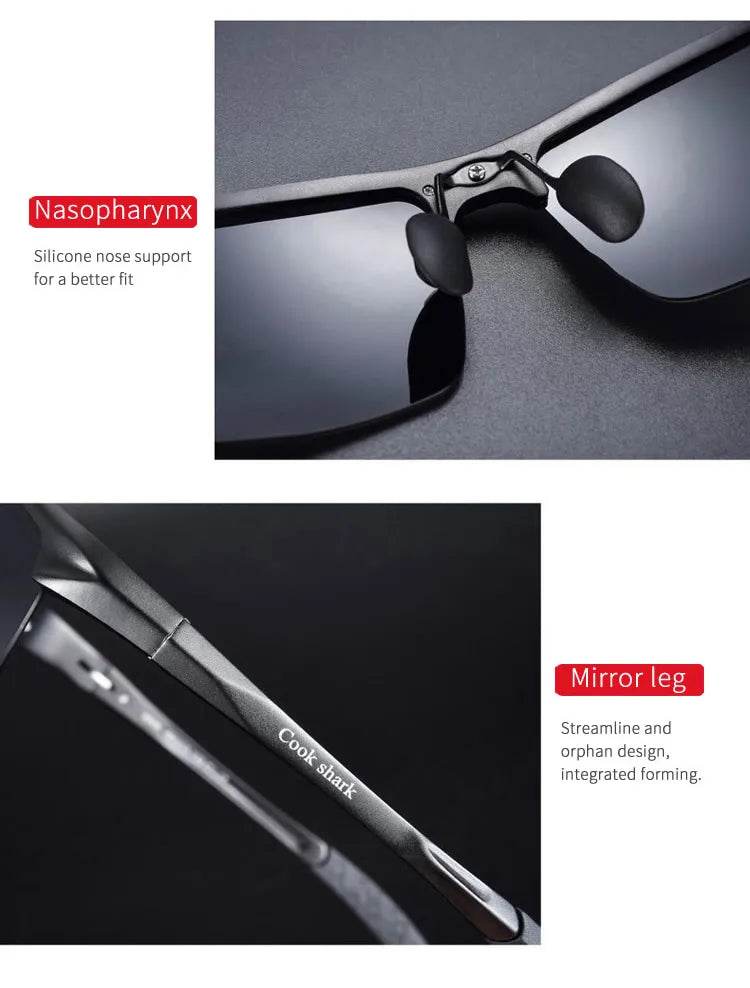 Cook Shark's New Aluminum Magnesium Sunglasses Men's sunglasses HD Polarized Driving Color Glasses Tide