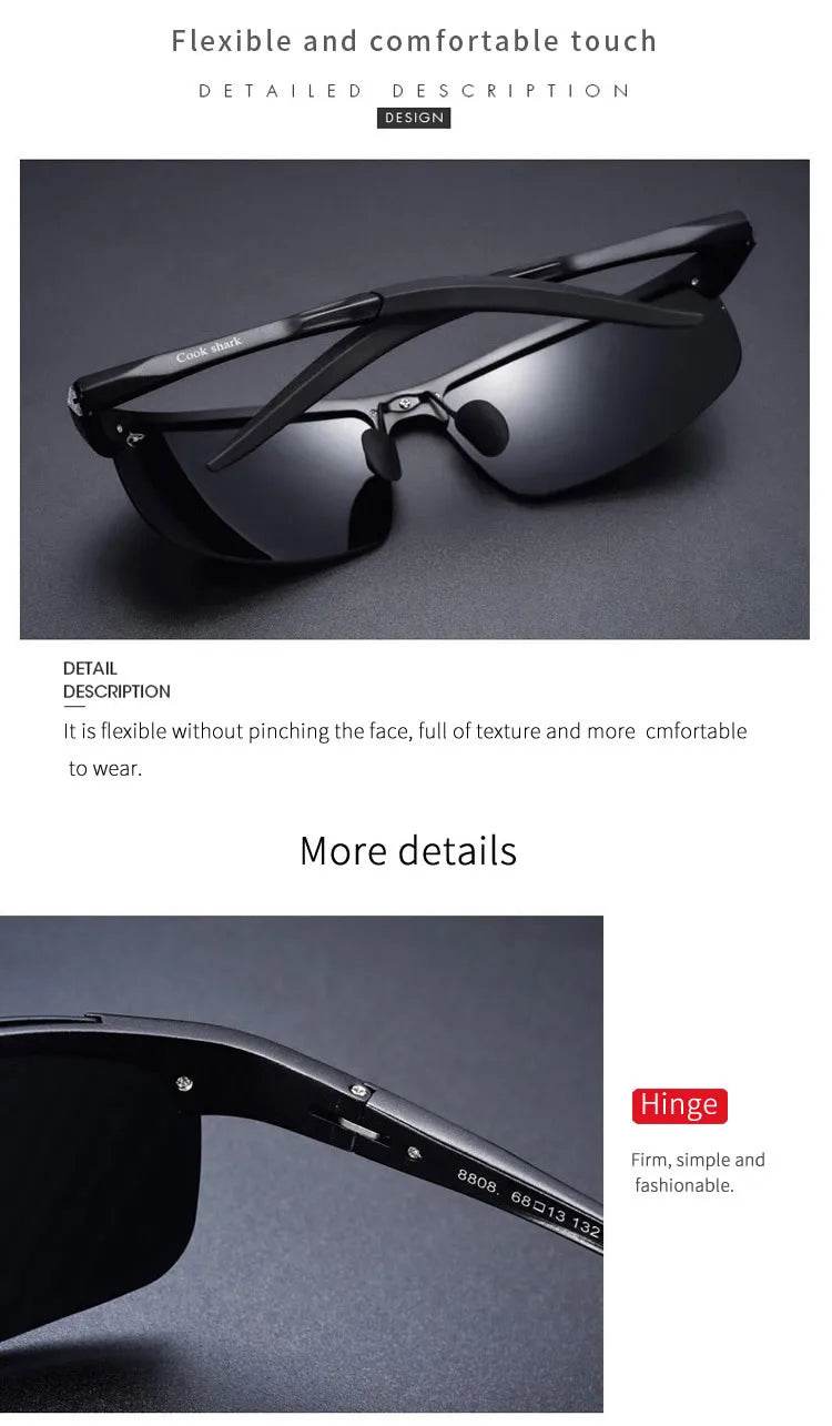 Cook Shark's New Aluminum Magnesium Sunglasses Men's sunglasses HD Polarized Driving Color Glasses Tide