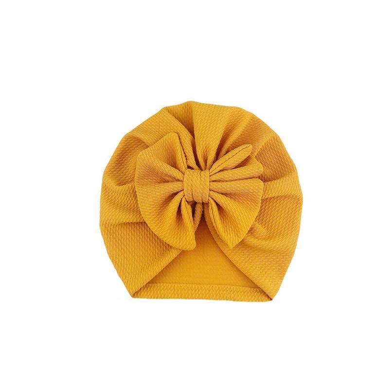 Handamde Elegant Baby Hats for Girls Big Bow Turban Hat Newborn  Baby Beanie Cap Solid Color Style Stevvex