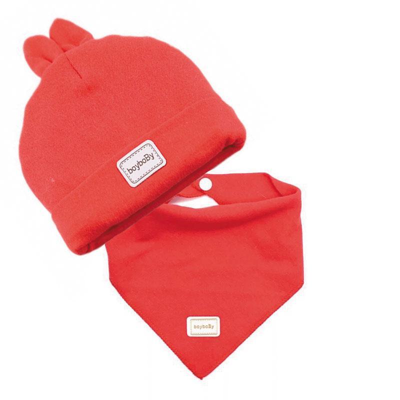 Elastic headscarf double layer cotton baby caps hats with baby bibs set for newborn infant Candy Color Stevvex