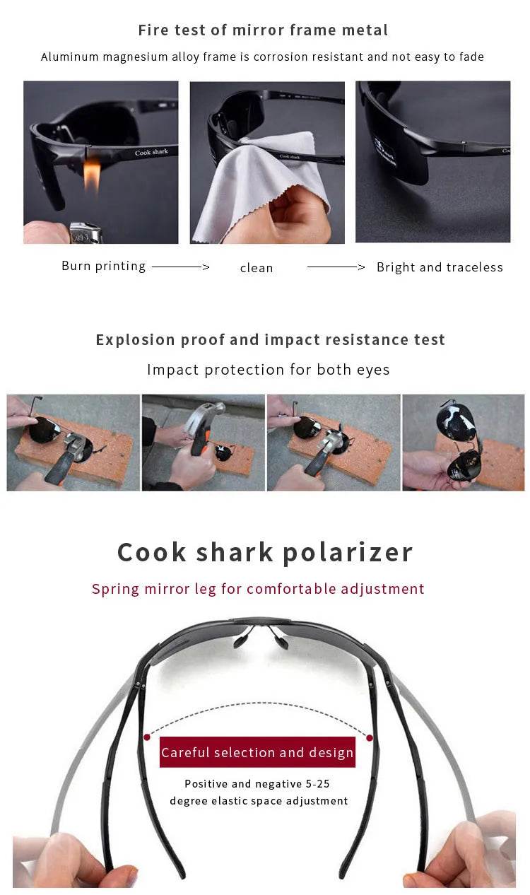 Cook Shark's New Aluminum Magnesium Sunglasses Men's sunglasses HD Polarized Driving Color Glasses Tide