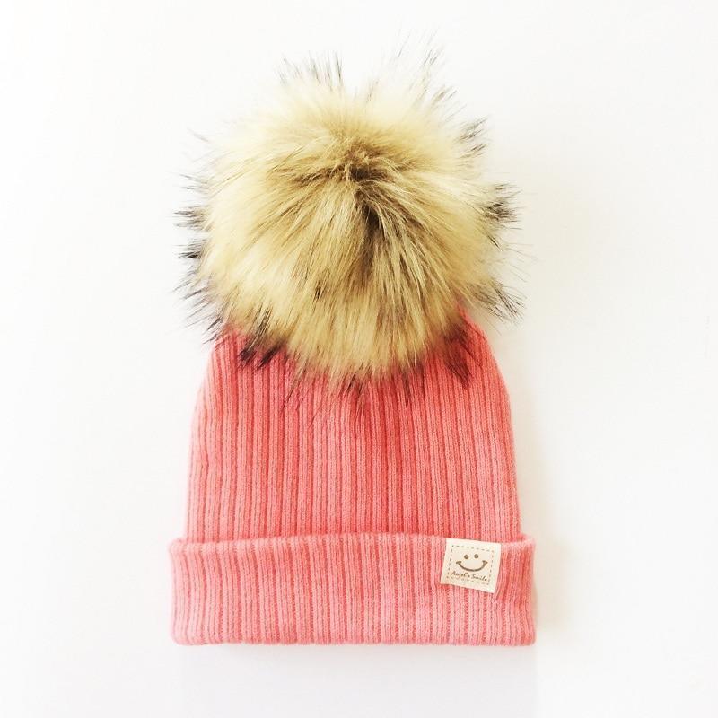 Winter Baby Boy Girl Artificial Pompom Knitted Hat Toddler Kids Caps With Pompon for Newborn Stevvex