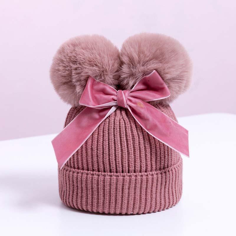 Luxury Modern Elegant New Girls Double Pompom Knitted Hat Warm Thicker Beanie Cap for Baby Girls In Winter elegant New Year Design Stevvex