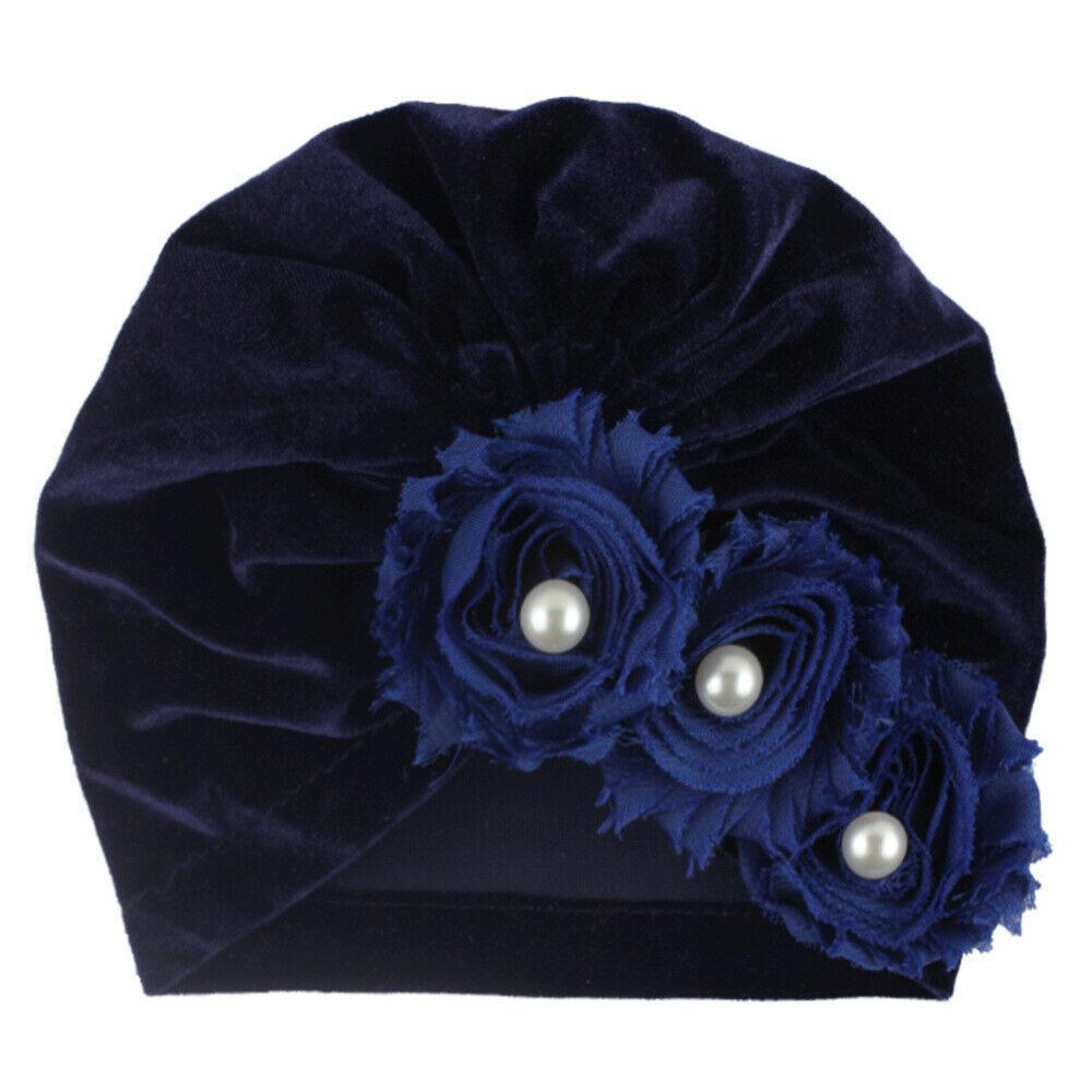 Handmade Baby Accessories Newborn Kids Baby Boy Girl Indian Turban Twist Knot Beanie Hat Pearl Flower Style Stevvex