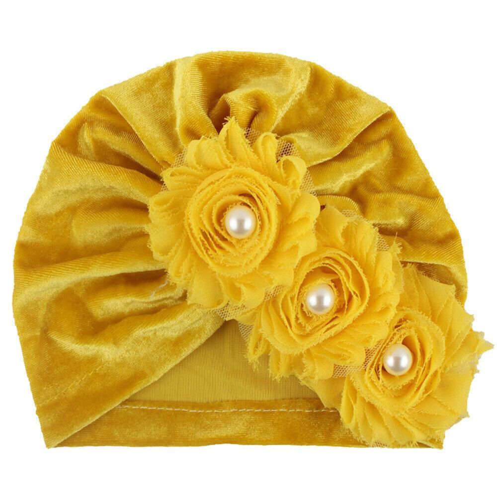 Handmade Baby Accessories Newborn Kids Baby Boy Girl Indian Turban Twist Knot Beanie Hat Pearl Flower Style Stevvex