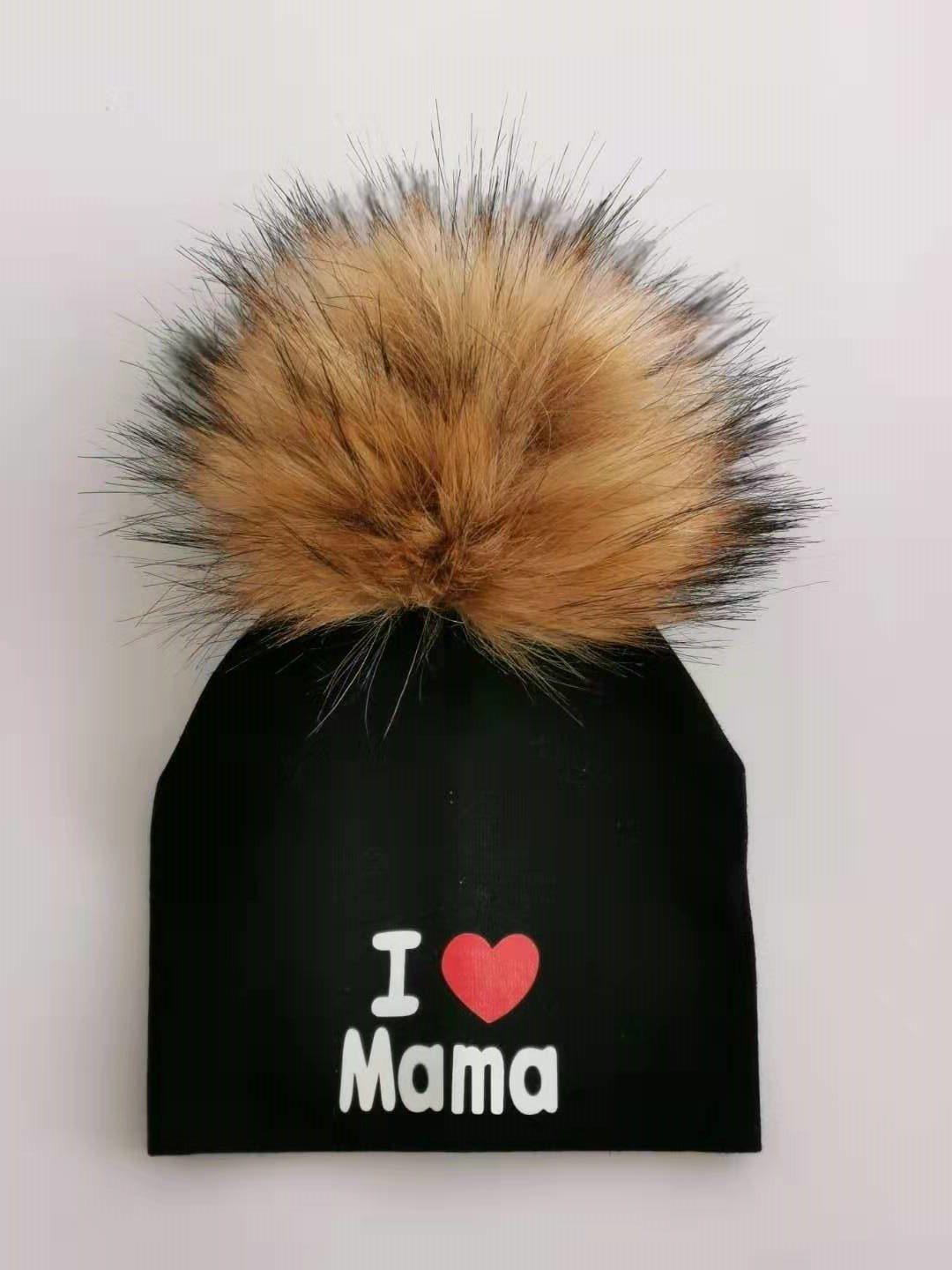 Newborn Cotton Hats Baby Pom Pom Childre Infant Hats For BabY Boys and Girls Wth Printed "I love mama " and " Design Stevvex
