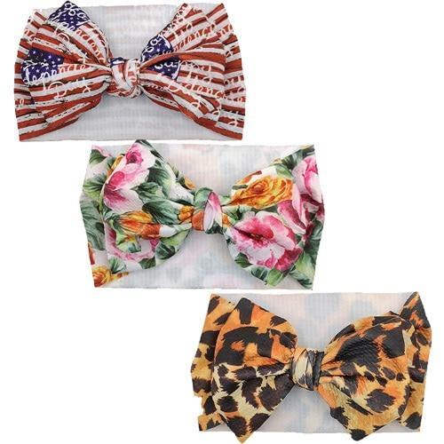 Handmade Luxury 3PCS Baby Accessories Turban Baby Girl Headbands Printed Big Bows Fabric Bow Infant Headwraps bow For Kids Stevvex