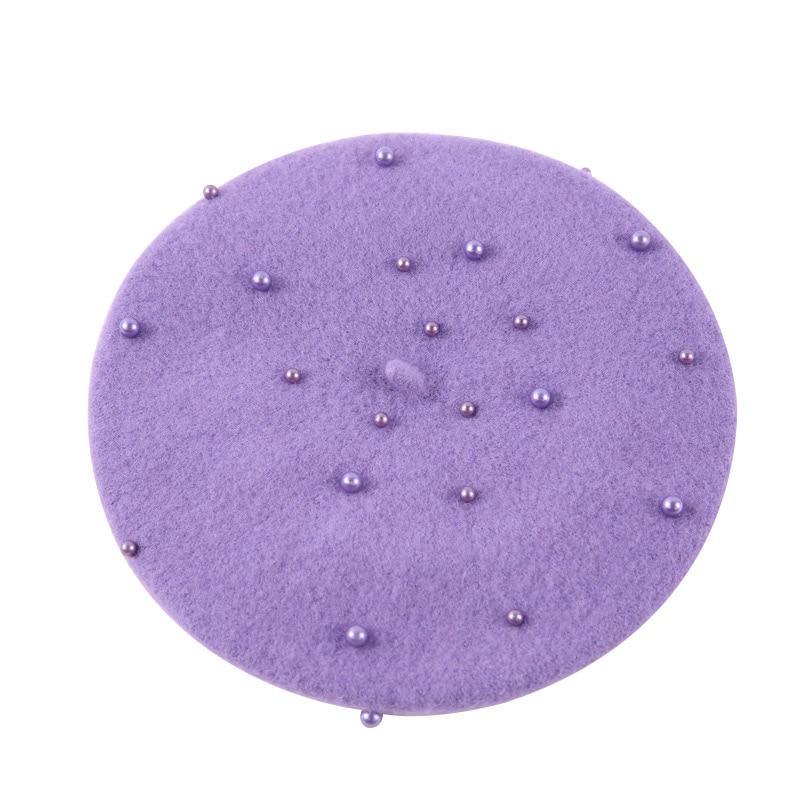 Modern Art Wool Baby Hat with Pearls Cat Candy Color Retro Baby Girl Cap Kids Beret Hats for Girls Stevvex