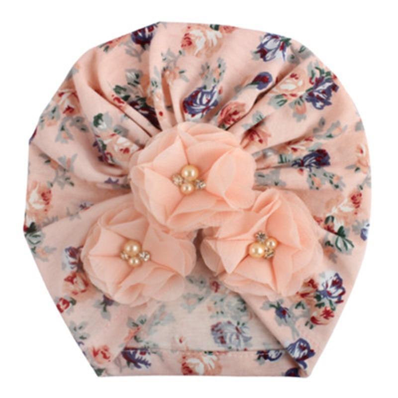 Handmade Luxury Flower With Pearl Cotton Soft Baby Turban Headband Handmade Elastic Baby Head Wrap Newborn Hair Accessories For Girls Stevvex