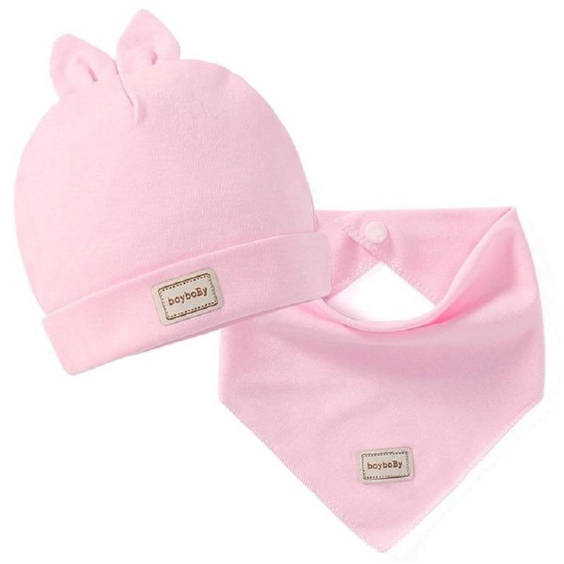 Elastic headscarf double layer cotton baby caps hats with baby bibs set for newborn infant Candy Color Stevvex