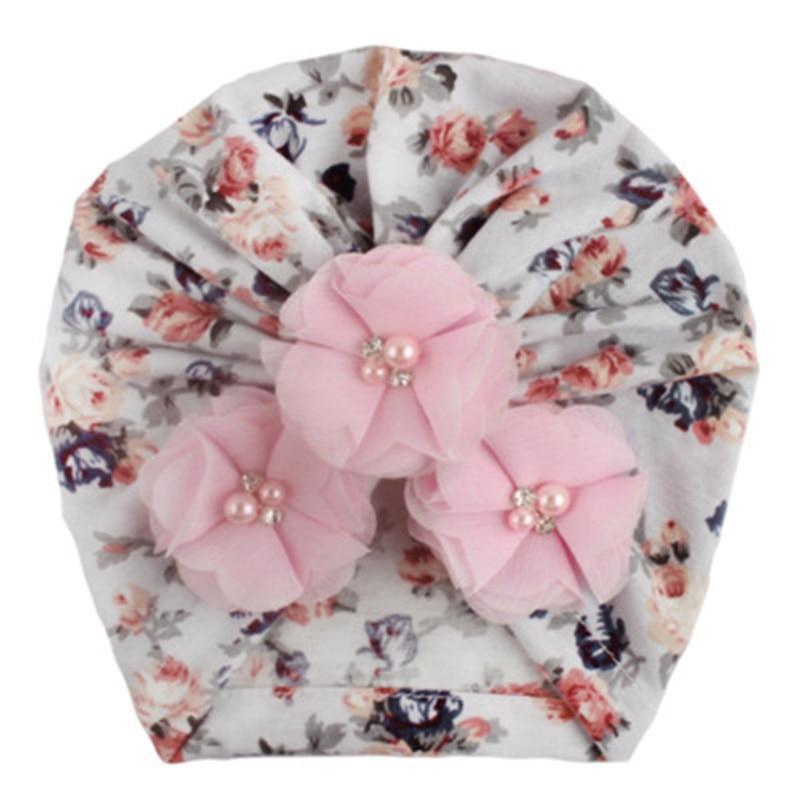 Handmade Luxury Flower With Pearl Cotton Soft Baby Turban Headband Handmade Elastic Baby Head Wrap Newborn Hair Accessories For Girls Stevvex