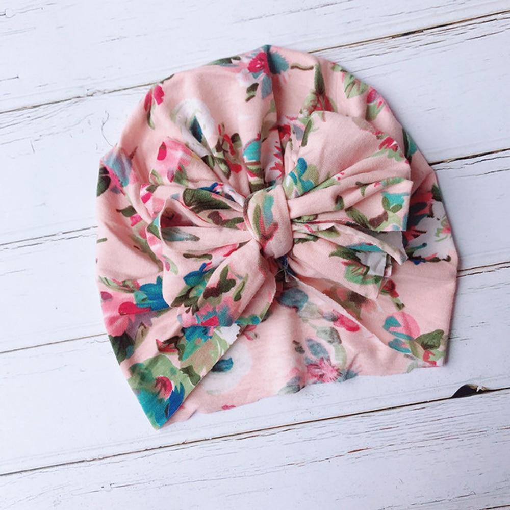 Cute Baby Hat Toddler Kids Soft Cotton Turban Beanies Hat Boy Girl Floral Bowknot Head Wraps Stevvex
