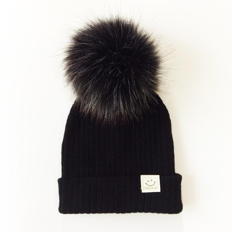 Winter Baby Boy Girl Artificial Pompom Knitted Hat Toddler Kids Caps With Pompon for Newborn Stevvex