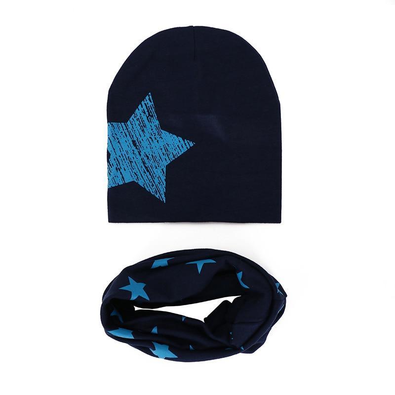 Modern New Trend Baby Hat Scarf Star Prints Cotton Children Boys Girl Cap Beanie Neck Collar Scarf Autumn Winter Warm Kids Hats For Kids Stevvex