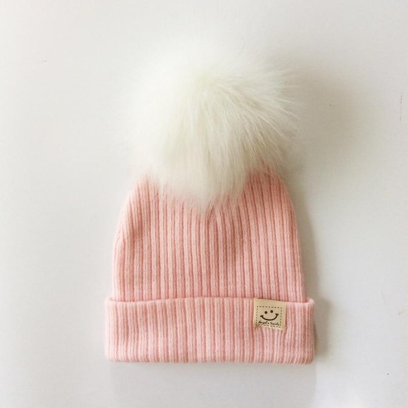 Winter Baby Boy Girl Artificial Pompom Knitted Hat Toddler Kids Caps With Pompon for Newborn Stevvex
