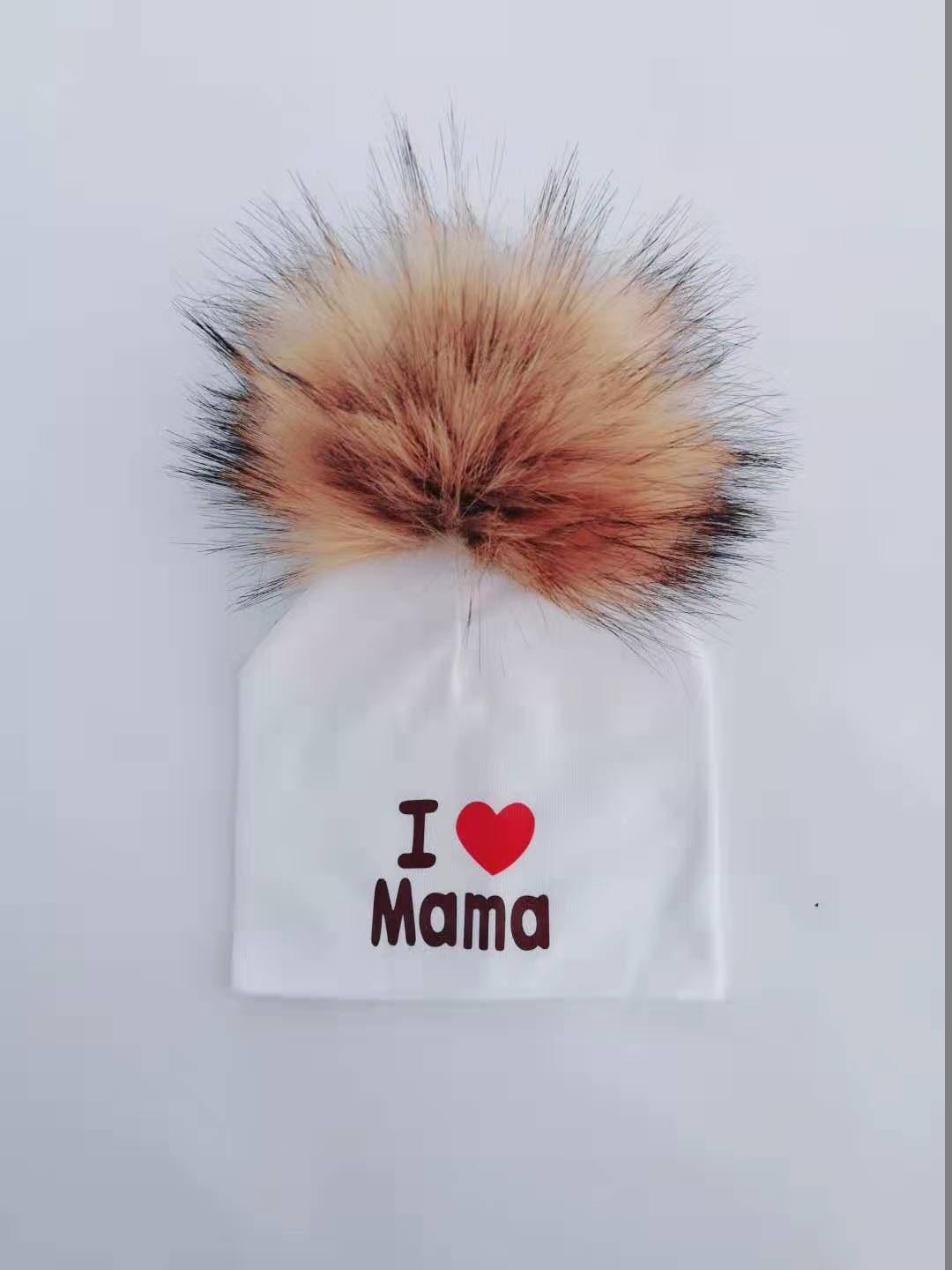 Newborn Cotton Hats Baby Pom Pom Childre Infant Hats For BabY Boys and Girls Wth Printed "I love mama " and " Design Stevvex