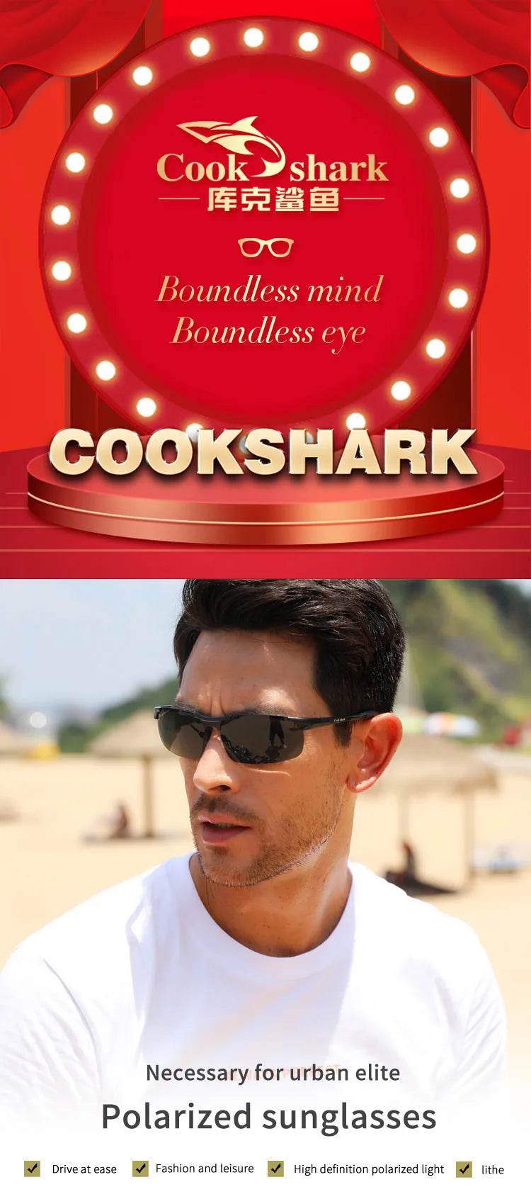 Cook Shark's New Aluminum Magnesium Sunglasses Men's sunglasses HD Polarized Driving Color Glasses Tide