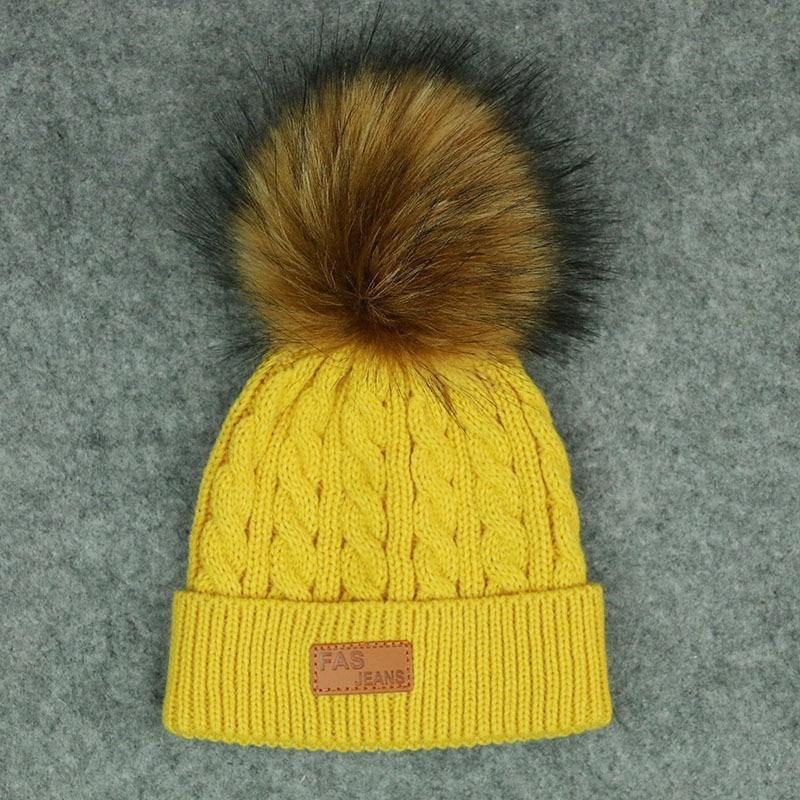 New Fashion Children Winter Hats Baby Kids Girl Solid Knitted Beanies Caps Hair thick ball And Modern Gloves Stevvex