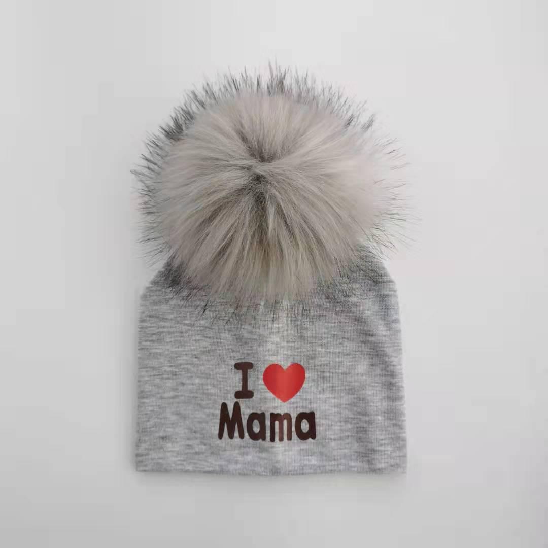Newborn Cotton Hats Baby Pom Pom Childre Infant Hats For BabY Boys and Girls Wth Printed "I love mama " and " Design Stevvex