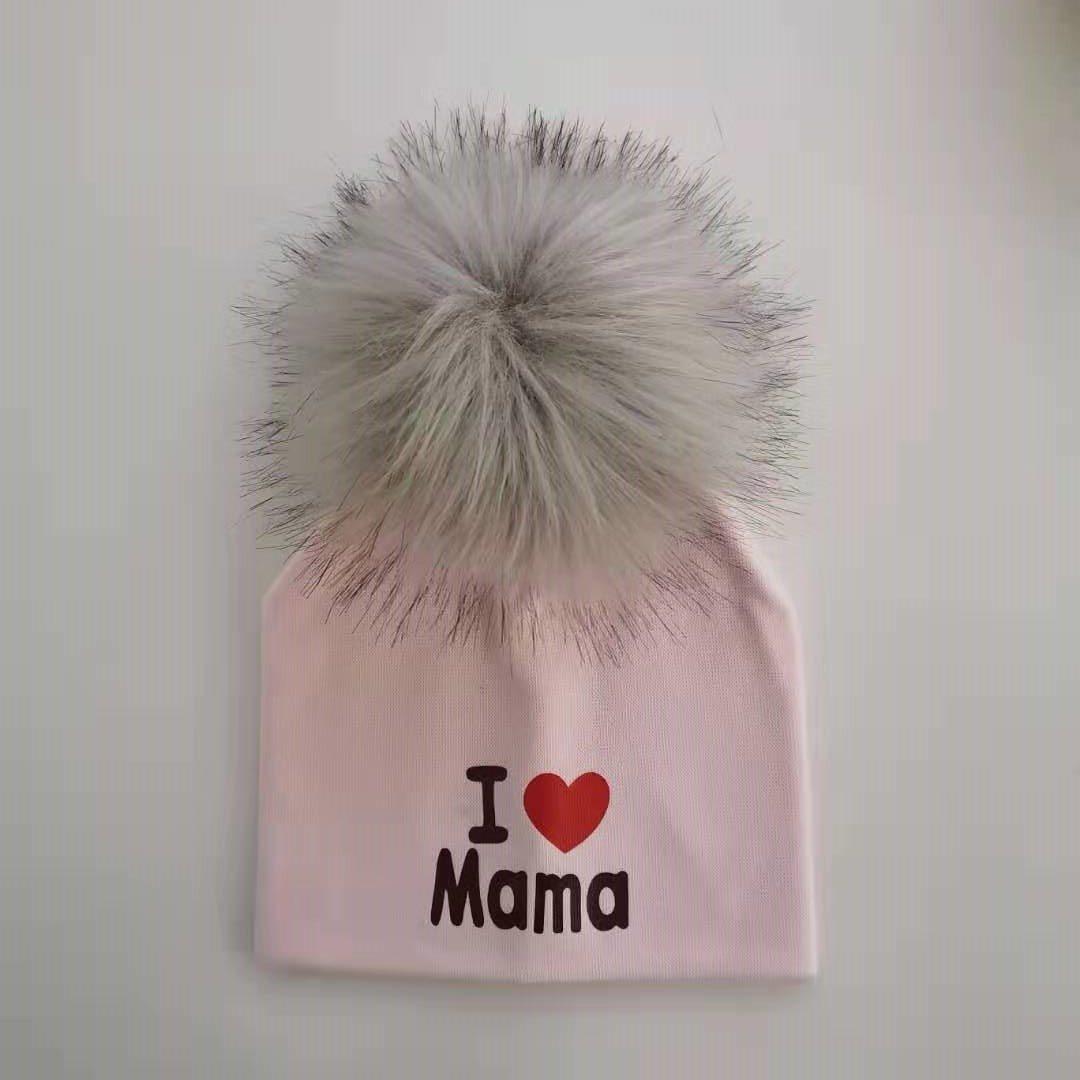 Newborn Cotton Hats Baby Pom Pom Childre Infant Hats For BabY Boys and Girls Wth Printed "I love mama " and " Design Stevvex