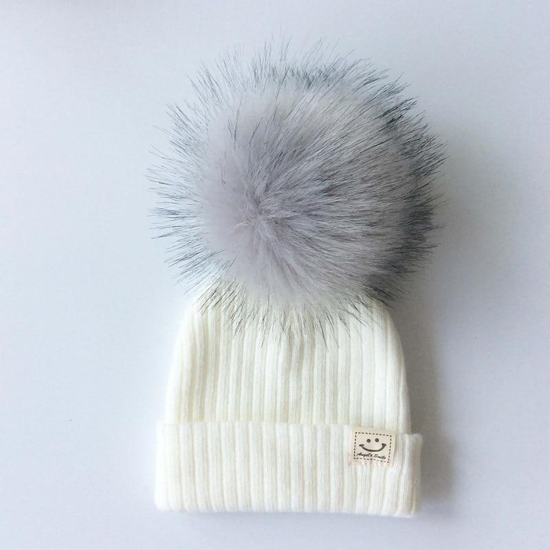 Winter Baby Boy Girl Artificial Pompom Knitted Hat Toddler Kids Caps With Pompon for Newborn Stevvex