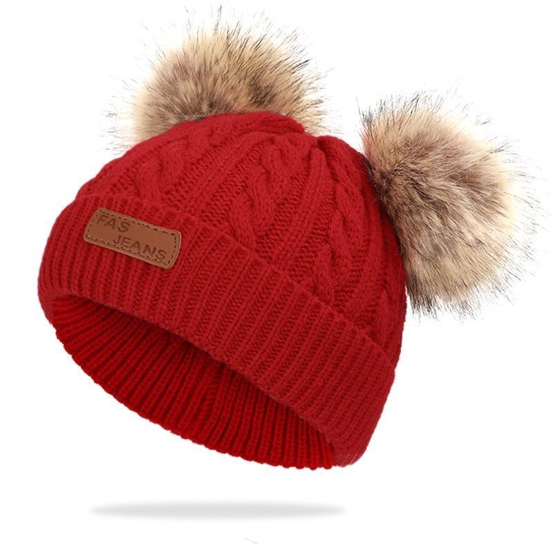 New Fashion Children Winter Hats Baby Kids Girl Solid Knitted Beanies Caps Hair thick ball And Modern Gloves Stevvex