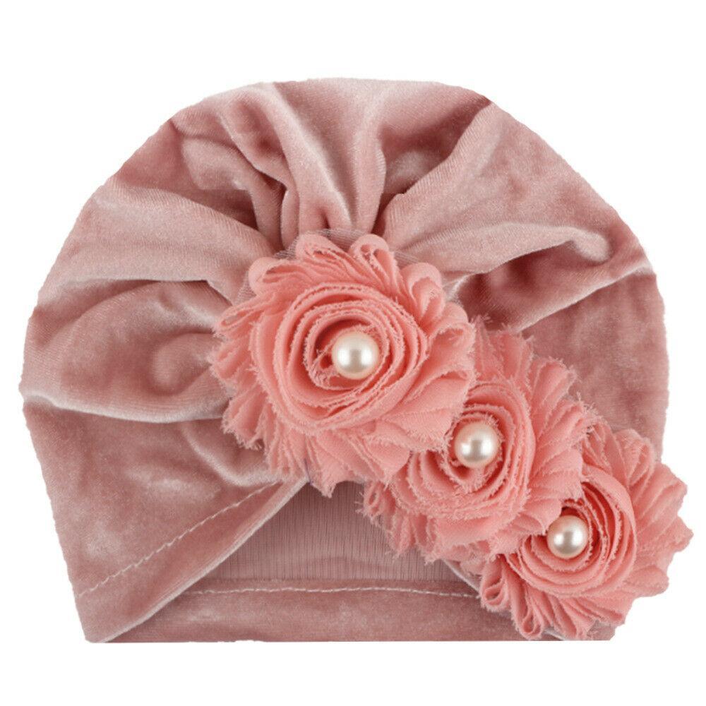 Handmade Baby Accessories Newborn Kids Baby Boy Girl Indian Turban Twist Knot Beanie Hat Pearl Flower Style Stevvex