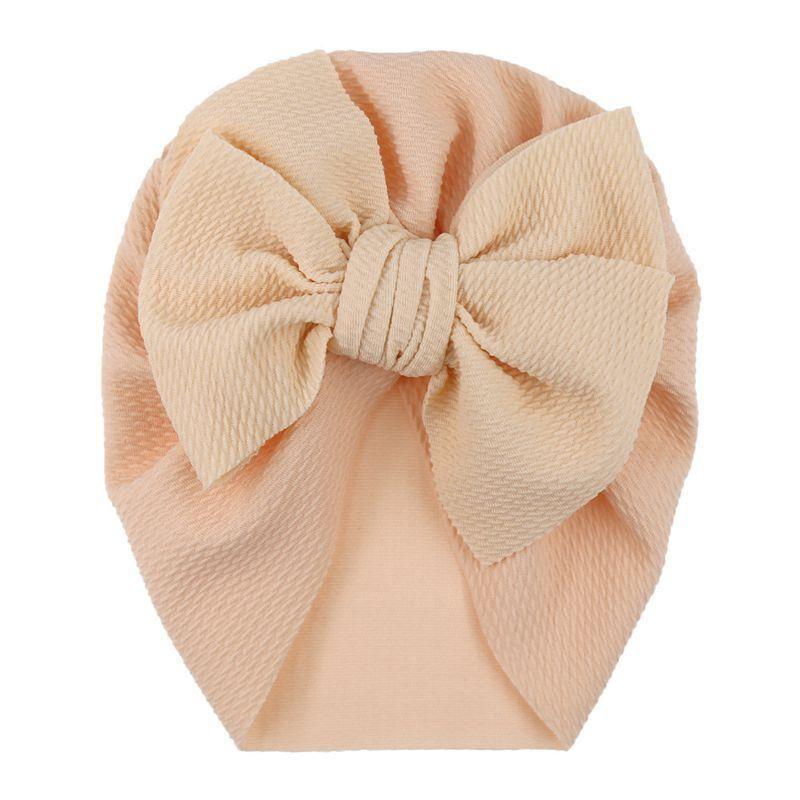 Handamde Elegant Baby Hats for Girls Big Bow Turban Hat Newborn  Baby Beanie Cap Solid Color Style Stevvex