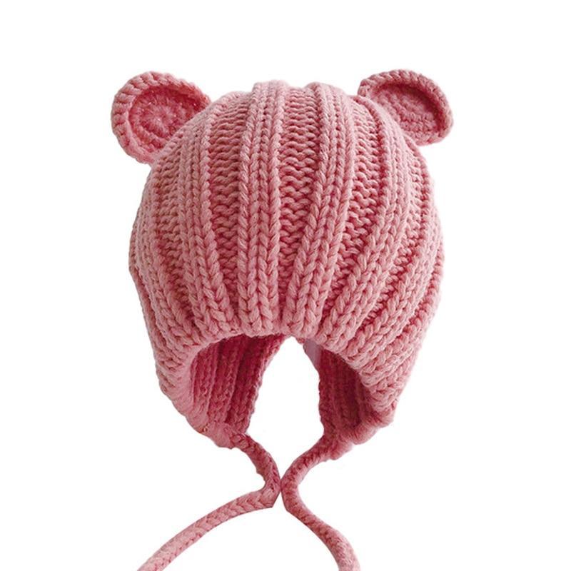 Luxury Modern Baby Knitted Winter Hat with Ears Cartoon Lace-up Children Kids Baby Bonnet Cap In Winter Cozy Style Stevvex