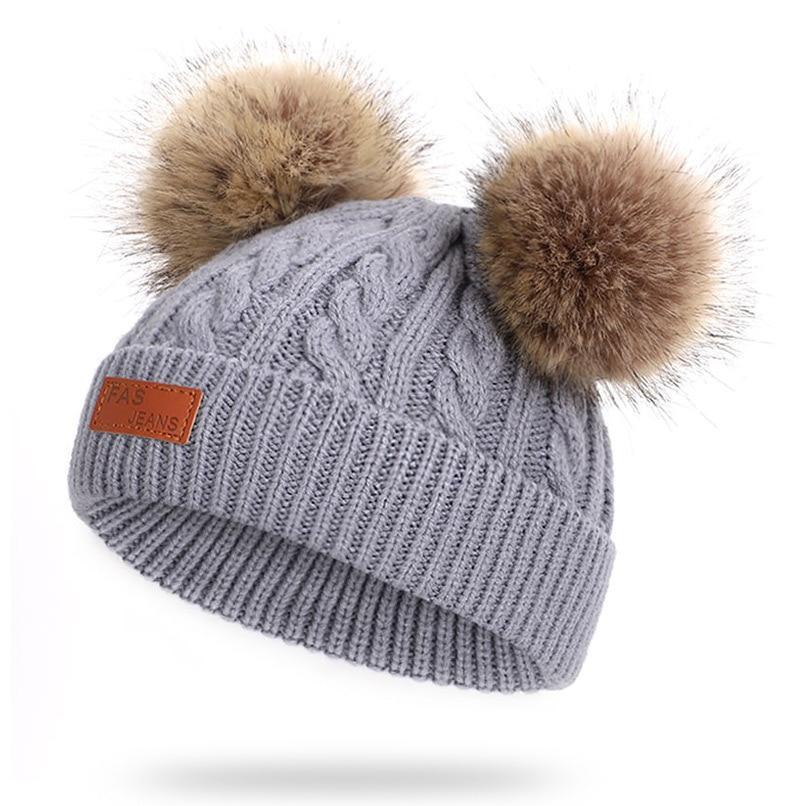 New Fashion Children Winter Hats Baby Kids Girl Solid Knitted Beanies Caps Hair thick ball And Modern Gloves Stevvex