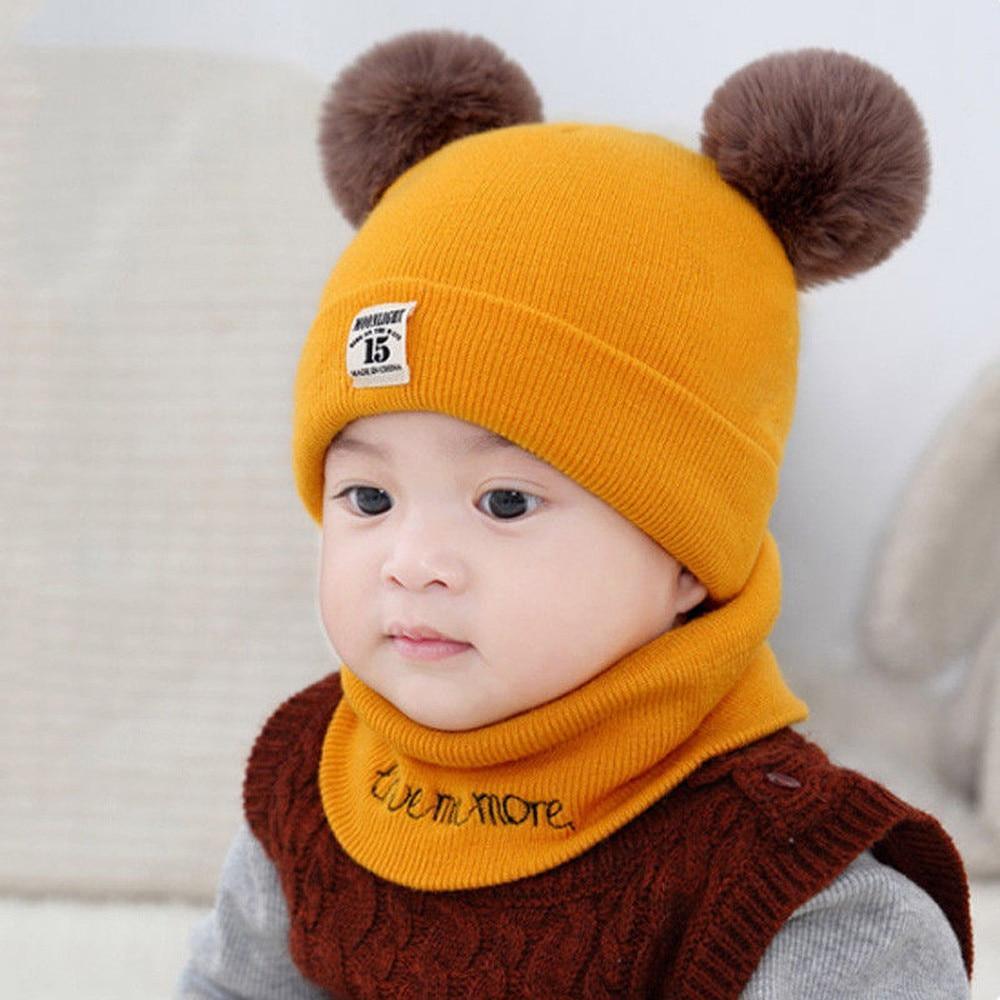 Modern Luxury Children Hats Pom Pom Ball Hat Kids Warm Wool Hooded Hat Baby Scarves Toddler Caps For Kids Stevvex