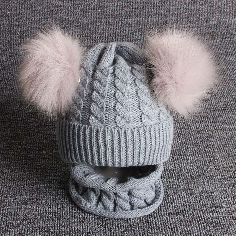 Cute Baby Hat & Scarf Set Pompom Infant Baby Girl Winter Hat For Kids Warm Knitted for Girls Stevvex