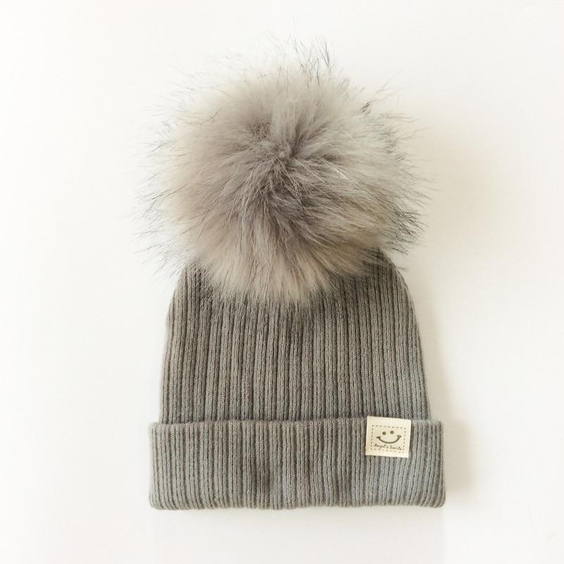 Winter Baby Boy Girl Artificial Pompom Knitted Hat Toddler Kids Caps With Pompon for Newborn Stevvex