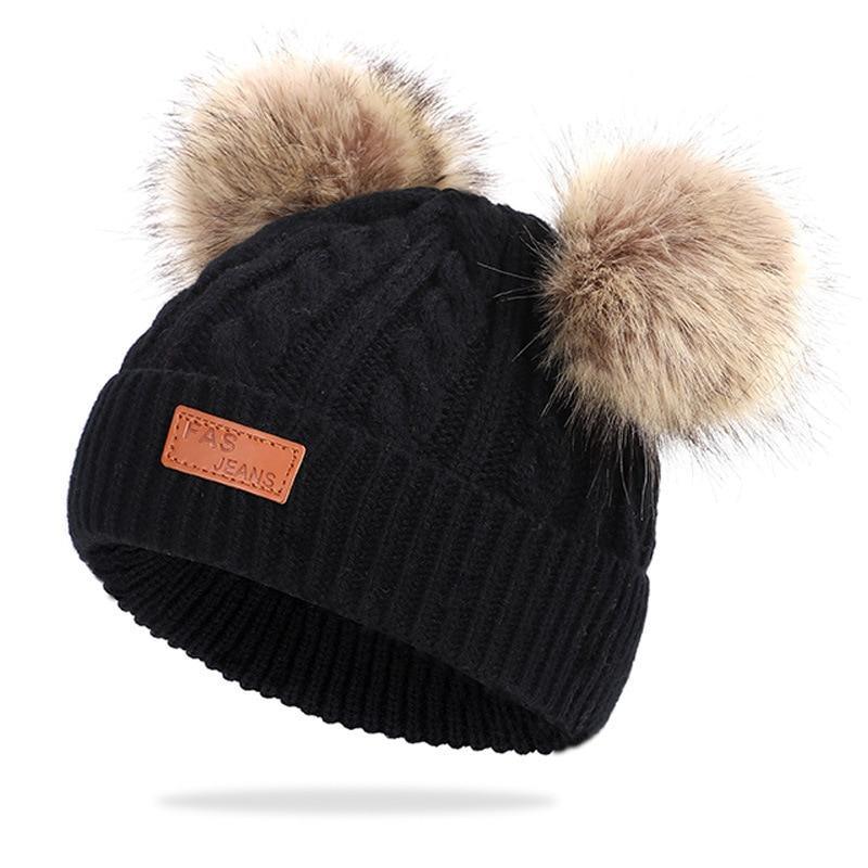 New Fashion Children Winter Hats Baby Kids Girl Solid Knitted Beanies Caps Hair thick ball And Modern Gloves Stevvex