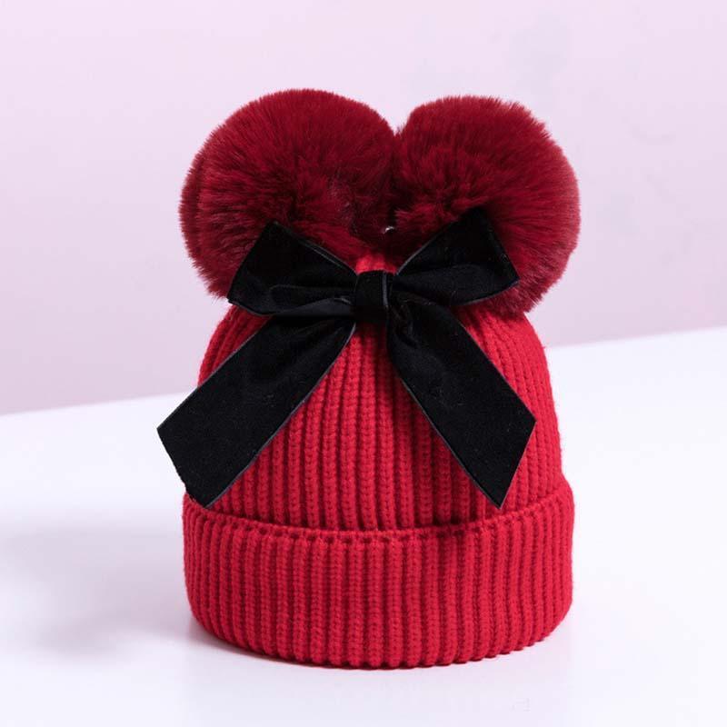 Luxury Modern Elegant New Girls Double Pompom Knitted Hat Warm Thicker Beanie Cap for Baby Girls In Winter elegant New Year Design Stevvex