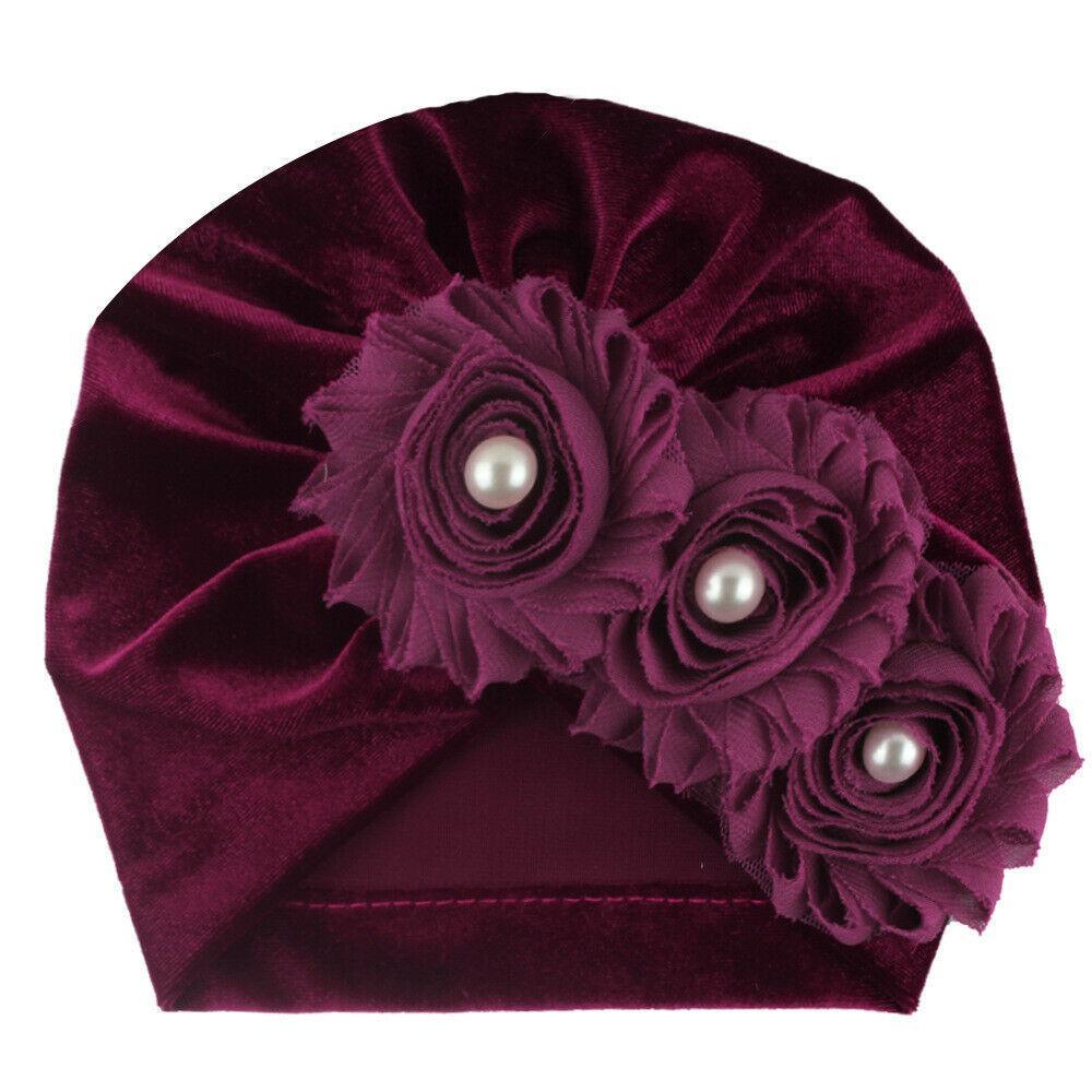 Handmade Baby Accessories Newborn Kids Baby Boy Girl Indian Turban Twist Knot Beanie Hat Pearl Flower Style Stevvex