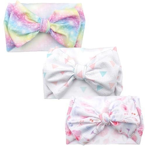 Handmade Luxury 3PCS Baby Accessories Turban Baby Girl Headbands Printed Big Bows Fabric Bow Infant Headwraps bow For Kids Stevvex