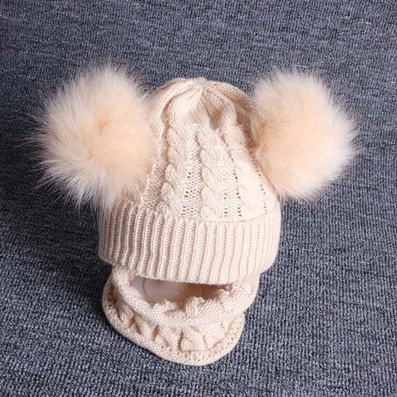 Cute Baby Hat & Scarf Set Pompom Infant Baby Girl Winter Hat For Kids Warm Knitted for Girls Stevvex